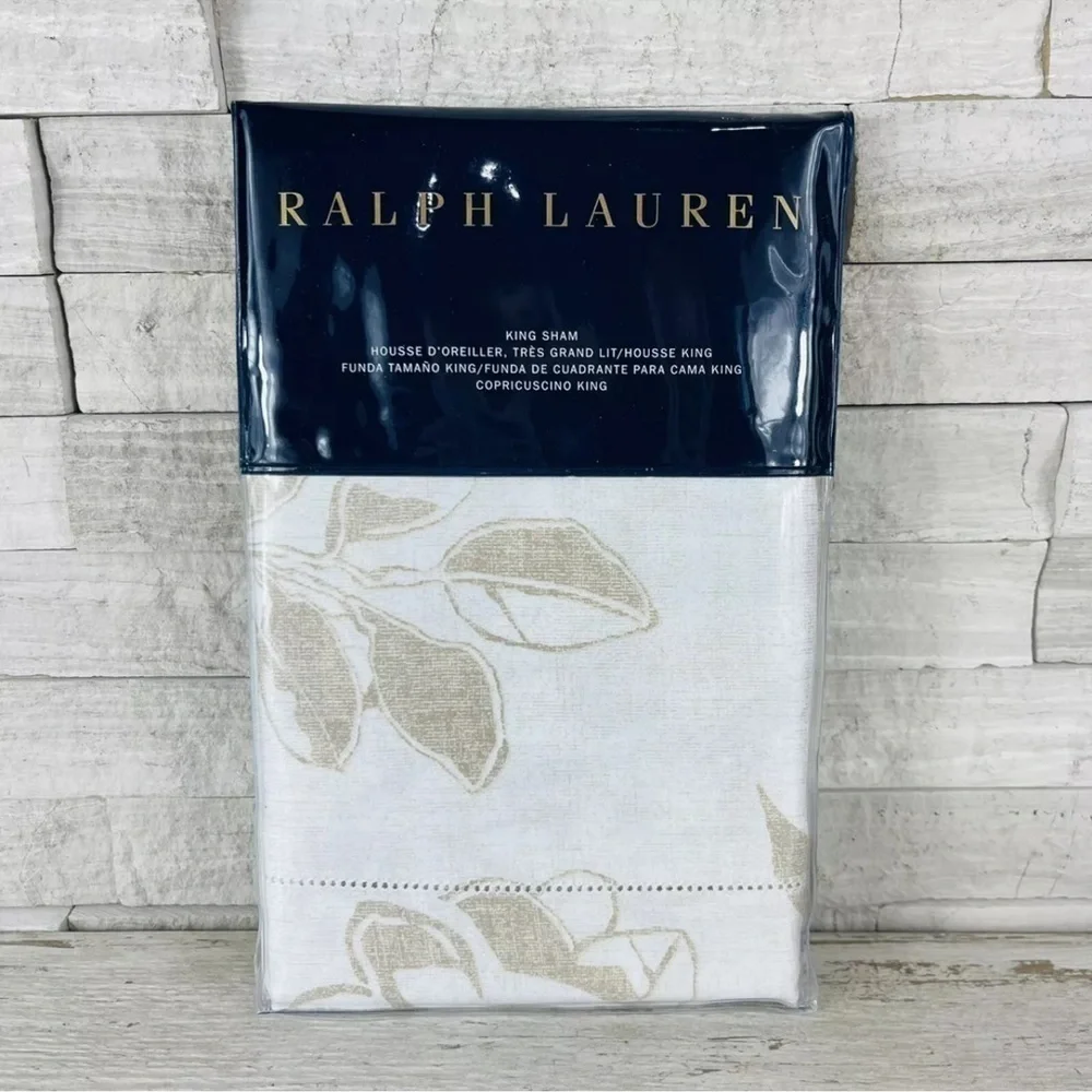 Ralph Lauren NWT One Cecily Palmetto King Pillow Sham Floral Tan Beige NWT $185